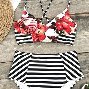 NWT Cupshe Floral Stripe Bikini